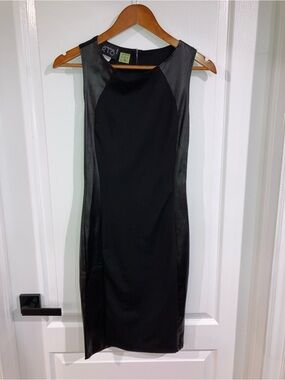 Rio Collection Black Fitted Sleeveless Dress w/ Faux Leather Panels - size S